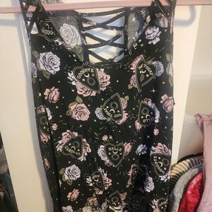 Hot Topic Black Dress with Pink & Cream Floral Ouija Hearts